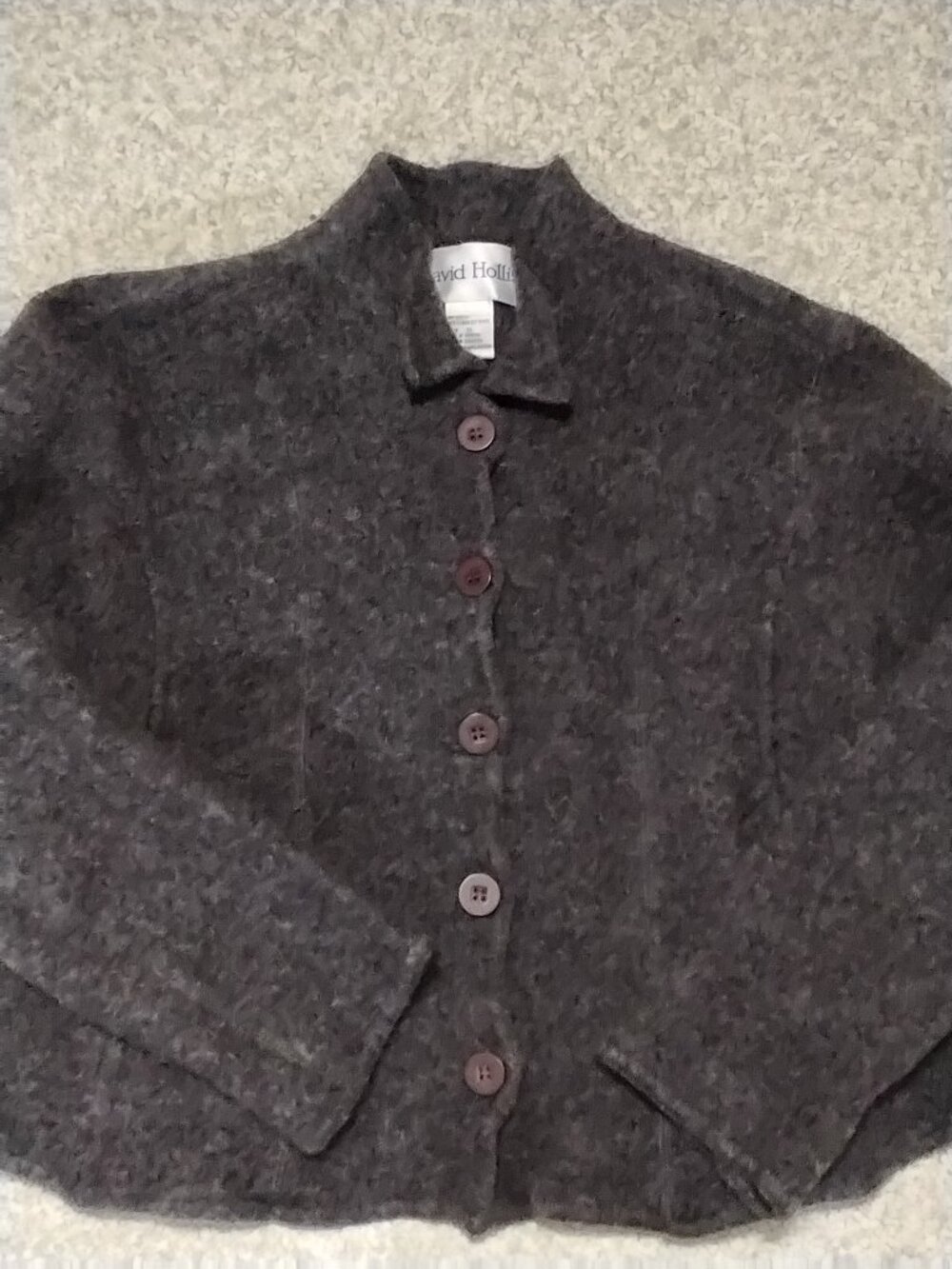 Vintage David Hollis 100% Boiled Wool Cropped Jacket Gray Womens XL